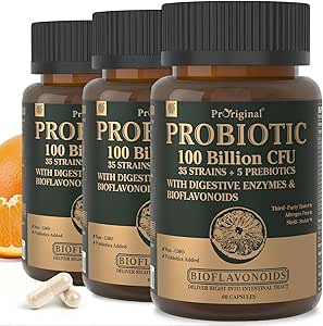 Kadınlar ve Erkekler için organik Probiyotikler, 100 Milyar CFU Probiyotik for Digestive, Gut & Immune Health - Prebiyotiks, Bioflavonoyaks & Digestive Enzyme, 35 Strains Raw Probiyotik Supplement, 180 Caps
