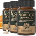 Kadınlar ve Erkekler için organik Probiyotikler, 100 Milyar CFU Probiyotik for Digestive, Gut & Immune Health - Prebiyotiks, Bioflavonoyaks & Digestive Enzyme, 35 Strains Raw Probiyotik Supplement, 180 Caps