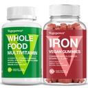 Tüm Gıda Çokvitamin + Demir Gummies | Enerji için Tüm Gıda Tamamı, Gut, Immune Health | Kan Sağlıklı ve Enerji İtidarlığı, Anemi, 90 Ct