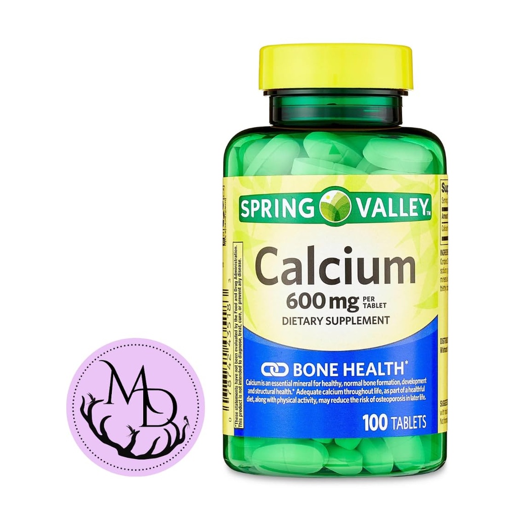 Generic Spring Valley Calcium 600 mg, Συμπλήρωμα διατροφής, Ασβέστιο για την υγεία των οστών + Περιλαμβάνει Sticker Dri Store (100)
