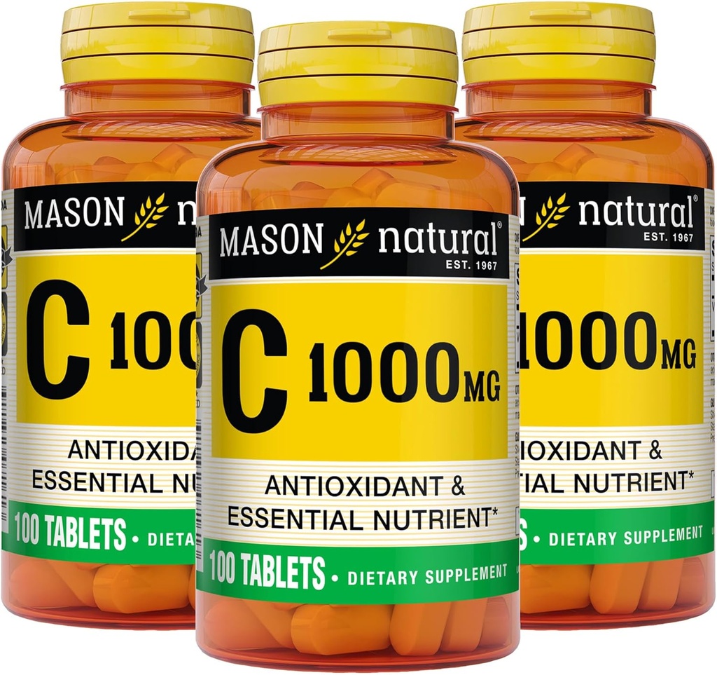MASON ΦΥΣΙΚΗ Βιταμίνη C 1.000 mg, 300 Ημέρα προσφοράς, Υποστηρίζει Υγιές ανοσοποιητικό σύστημα, Αντιοξειδωτικό και Ουσιαστικό θρεπτικό συστατικό, 3 Συσκευασία