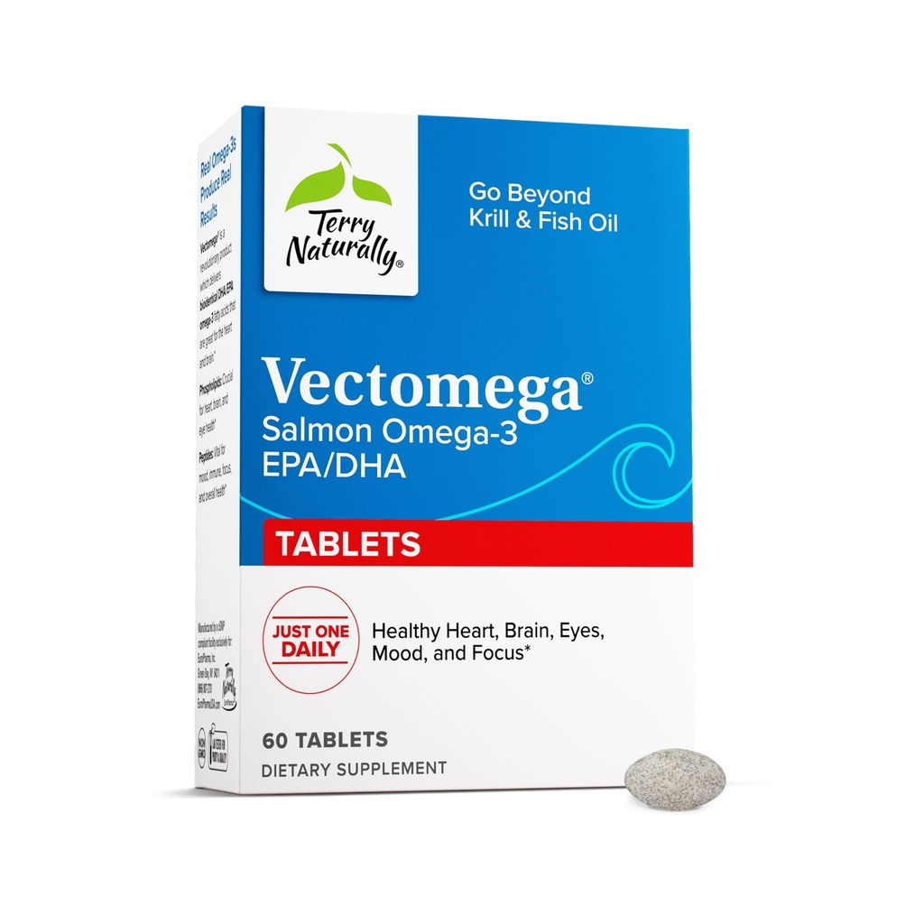 Terry Naturally Vectomega - Supplement with EPA & DHA - Omega-3 Tablets for Brain & Heart Health Support - Nutritional Supplement with Essential Fatty Acids & Peptides - 60 Tablets