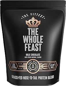 Η Fittest Feast Protein Beef Powder - Σοκολάτα γάλακτος - Grass Fed Μύτη στην ουρά Carnivore Blend Συμπεριλαμβανομένου του ήπατος, του Κολοσσού και ολόκληρου του οστού - BCAAs - 14g Collagen, 21g Συνολική πρωτεΐνη