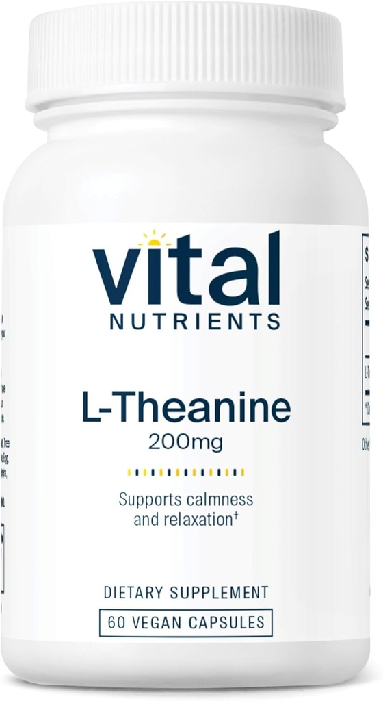 Vital Nutrients L-Theanine 200 mg | Vegan Supplement | L Theanine Supplement Supports Normal Stres Seviyeleri ve Bilişsel Fonksiyonl * | Gluten, Süt ve Soy Free | 60 Capsules