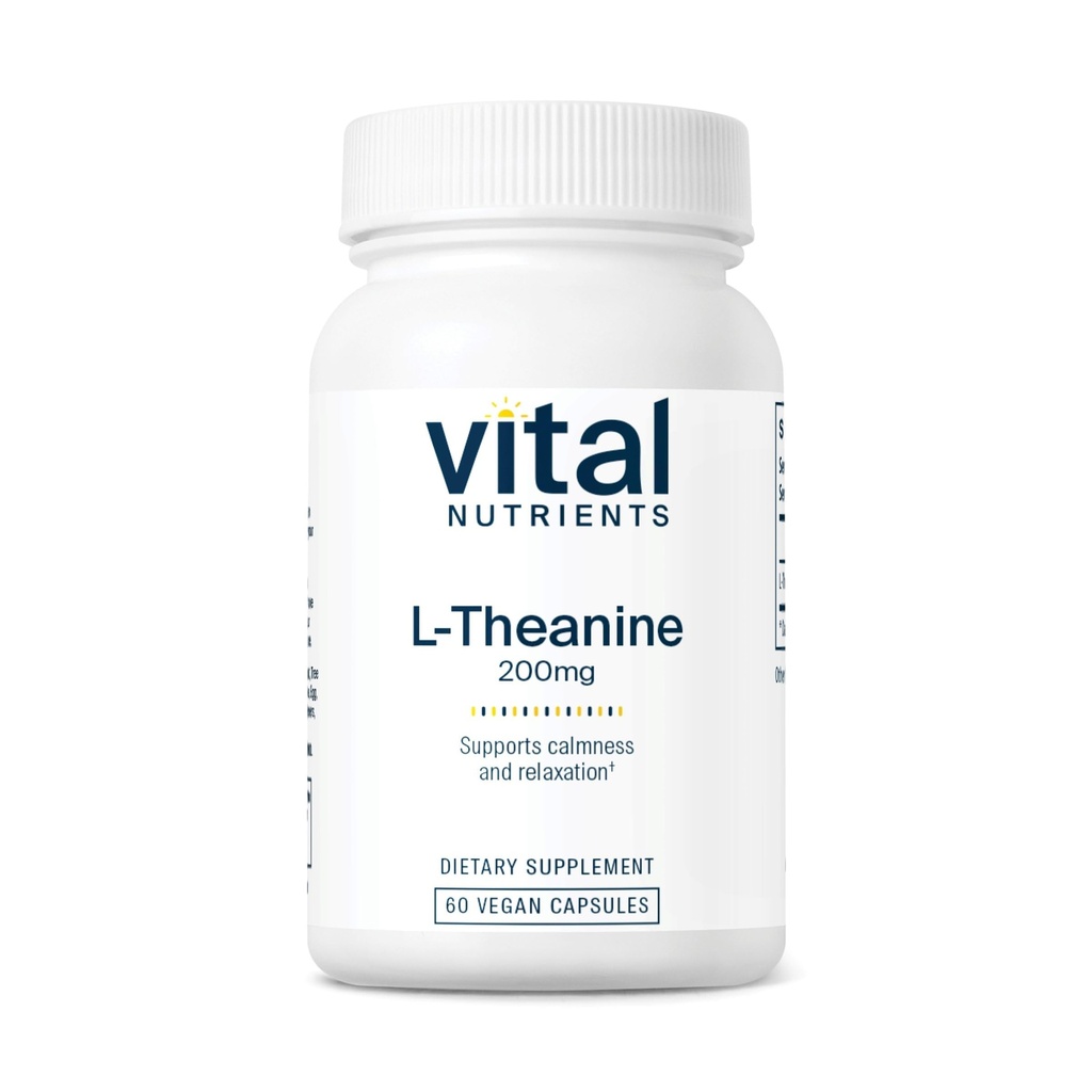 Vital Nutrients L-Theanine 200 mg | Vegan Supplement | L Theanine Supplement Supports Normal Stres Seviyeleri ve Bilişsel Fonksiyonl * | Gluten, Süt ve Soy Free | 60 Capsules