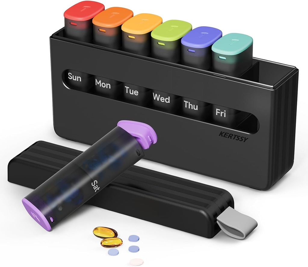 Haftalık Pill Organizer 2 Times a Day - Am Pm Pill Box 7 Gün, Büyük Zamanlı İlaçlar, Vitaminler, Balık Yağları, Supplements Portatif Hafta Pilleç Konteyner, Translucent Black