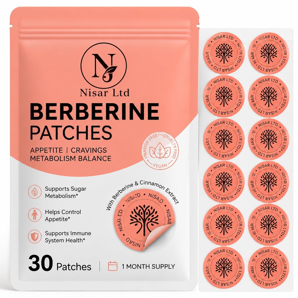 Berberine Patches for Appetite, Cravings and Metabolism Balance, with Cinnamon Extract, Vegan, 30 Count