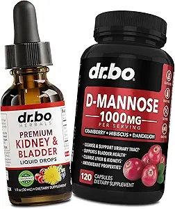 Kidney Support Supplement & D Mannose - Organik Kidney Bladder Supplements Drops & Natural D-Mannose 500 mg Capsules - Cranberry Renal Cleanse Detox Flush & Urinary Tract Cleanse Health Supplements