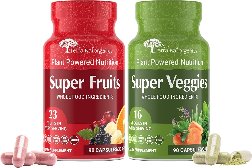 TERRA KAI ORGANICS Juce Original Formula - Super Fruit & Veggies Supplement - Γλουτένη/Gelatin Free, Soy Free & Vegan- Reds & Greens Superfood Κάψουλες- 23 Φρούτα & 16 Λαχανικά (180 Count)