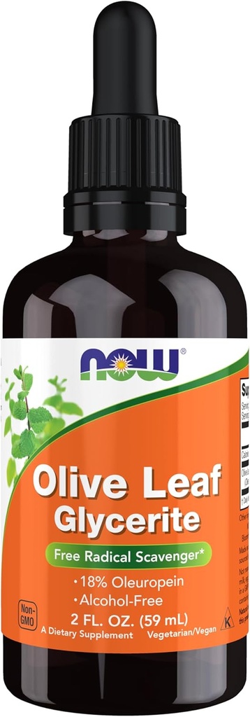 Şimdi Gıdalar Tamamlar, Olive Leaf Glycerite Liquid,% 18 Ol Europein, Dropper Dahil, Free Radikal Scavenger*, 2Ounce