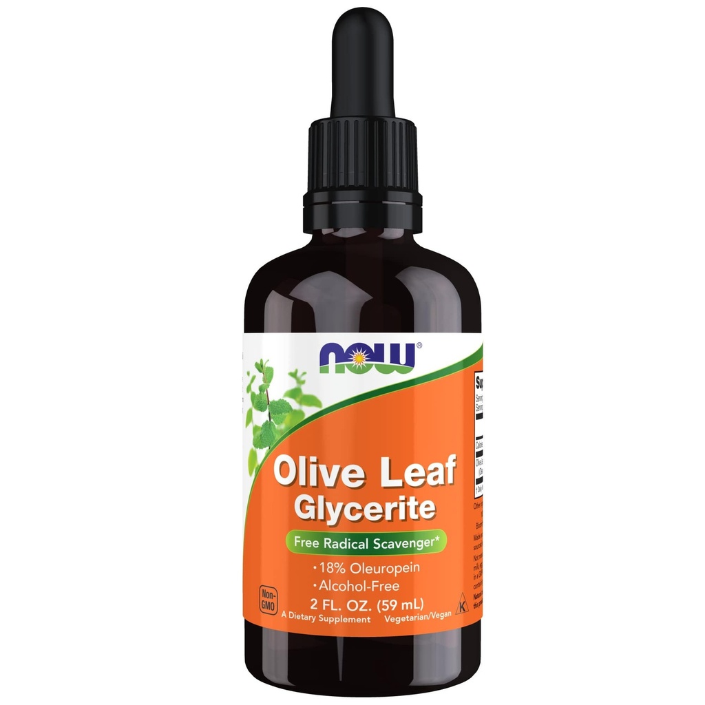 Şimdi Gıdalar Tamamlar, Olive Leaf Glycerite Liquid,% 18 Ol Europein, Dropper Dahil, Free Radikal Scavenger*, 2Ounce