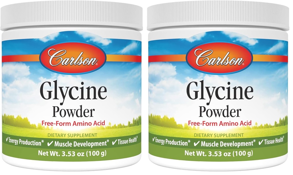 Carlson Glycine Powder 2000 mg, Amino Acid Supplement for Energy and Muscle Support, 3.53 oz (100 g) (Pack of 2)