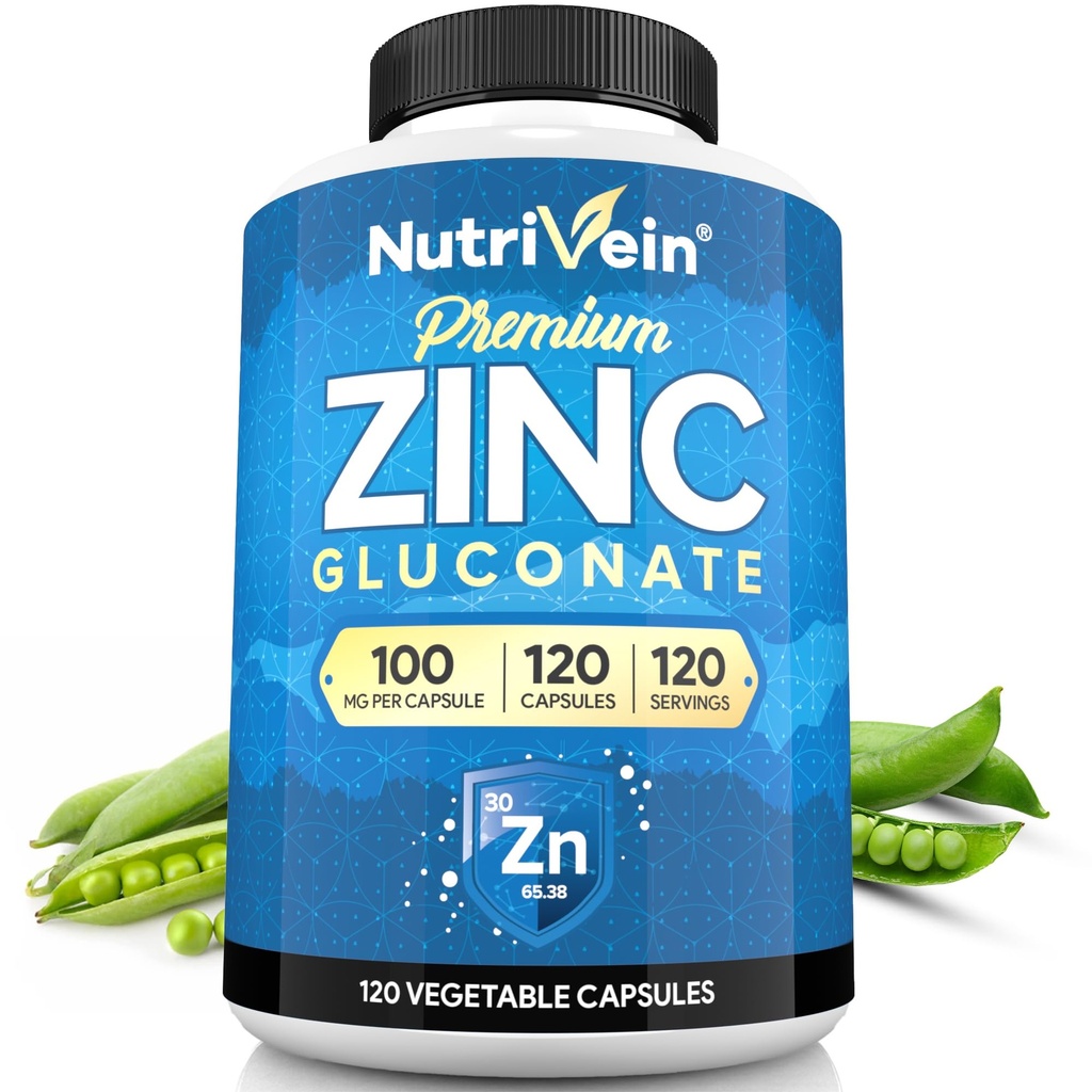 100 mg - 120 Capsules: Yüksek hacimli çinko Gluconate Supplements for Whole-Body Well-Being - Essential Elements for Wellness