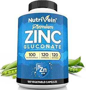 Nutrivein Premium Zinc Gluconate 100mg - 120 Κάψουλες: Υψηλής Απορρόφησης Συμπληρώματα Γλυκονικού ψευδαργύρου για το Well-Baying - Βασικά στοιχεία για την ευεξία