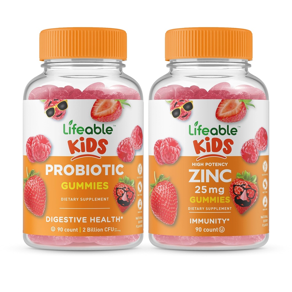 Lifeable Probiyotik 2 Milyar CFU Kids + çinko 25mg Çocuklar, Gummies Sche - Great Tasting, Vitamin Supplement, Gluten Free, GMO Free, Chewable Gummy