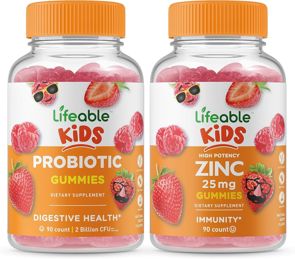 Lifeable Probiyotik 2 Milyar CFU Kids + çinko 25mg Çocuklar, Gummies Sche - Great Tasting, Vitamin Supplement, Gluten Free, GMO Free, Chewable Gummy