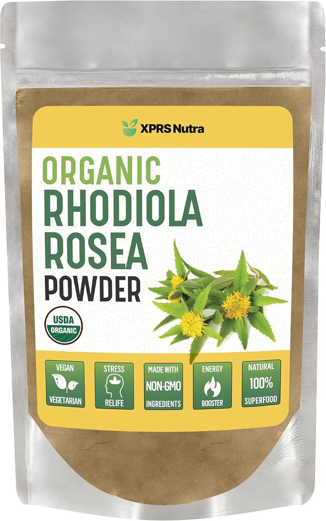 XPRS Nutra Organik Rhodiola Rosea Toz - Premium USDA Organik Rhodiola Tozu Biliş ve Rahatlama - Vegan Dostu Enerji ATM (4 oz)