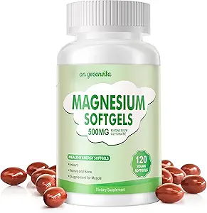 Συμπληρώματα μαγνησίου Softgels, Εύκολη Απορρόφηση Γλυκινικό μαγνήσιο 500mg, Υψηλή βιοδιαθεσιμότητα Μαγνήσιο για τον ύπνο & την ηρεμία Υποστήριξη, Νευρικό, Μυϊκό & Οστική Υγεία 120 Softgels