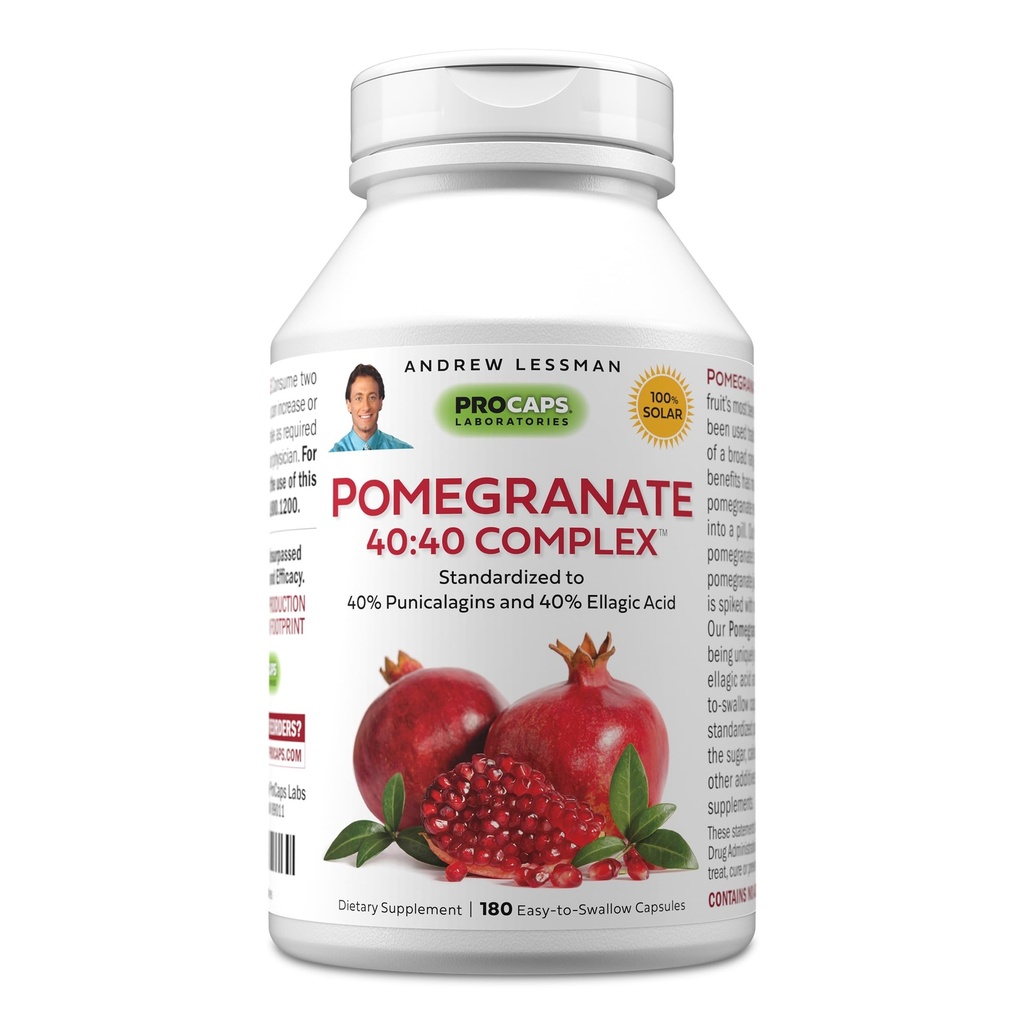 ANDREW LESSMAN Ρόδι 40-40 Complex 180 Κάψουλες - All-Φυσικό, High-Potency Extract για να προστατεύσει το σώμα σας από δωρεάν ριζικές ζημιές. Χωρίς ζάχαρη, θερμίδες, γλυκαντικό, συντηρητικά. Χωρίς πρόσθετα