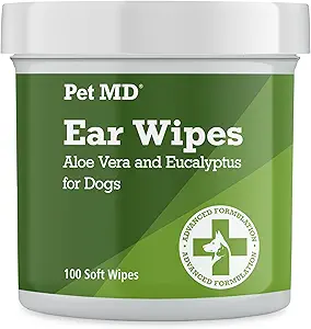 Pet MD - Köpek Kulaklarını Temiz Wipes - Köpekler için Otic Cleanser Saçı Durdurmak ve Aloe ve Eucalyptus ile Enfeksiyonları - 100 Kont