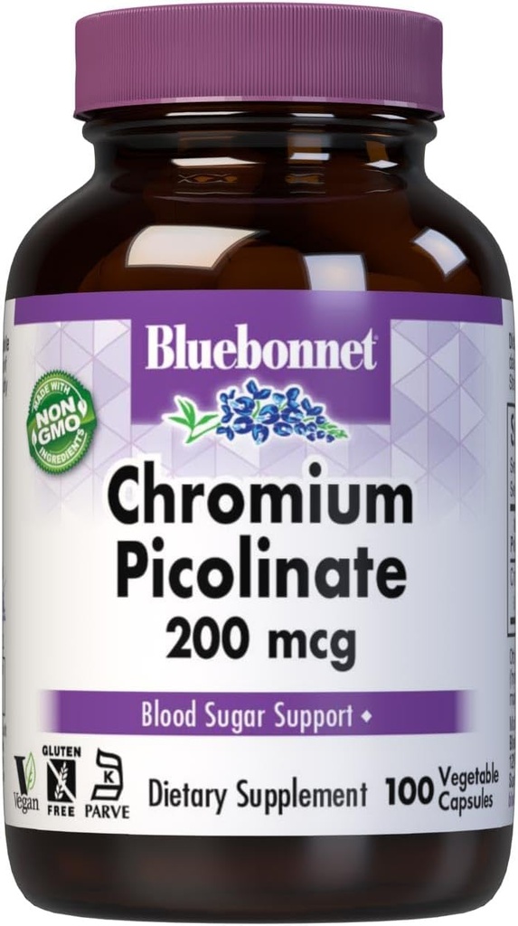 Bluebonnet Chromium Picolinate 200 mcg, 100 κάψουλες χορτοφάγων, 100 κόμης