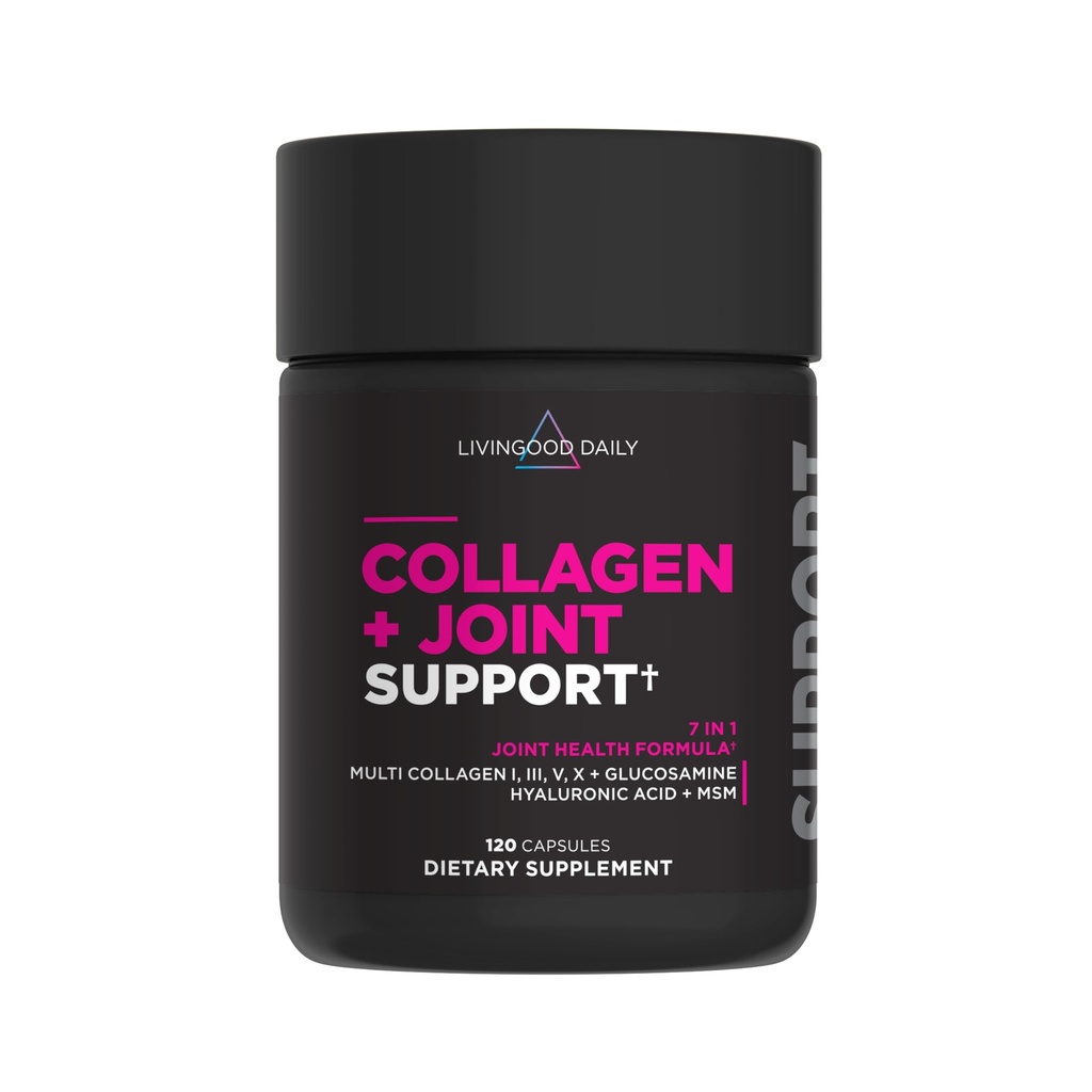 Livingood Daily Collagen + Ortak Destek, Grass Fed Multi Collagen I I III V X with Hyaluronic Acid, Joint Support Supplement for Women & Men, Hair Skin Nails, Keto & Gluten Free, 120 Capsules