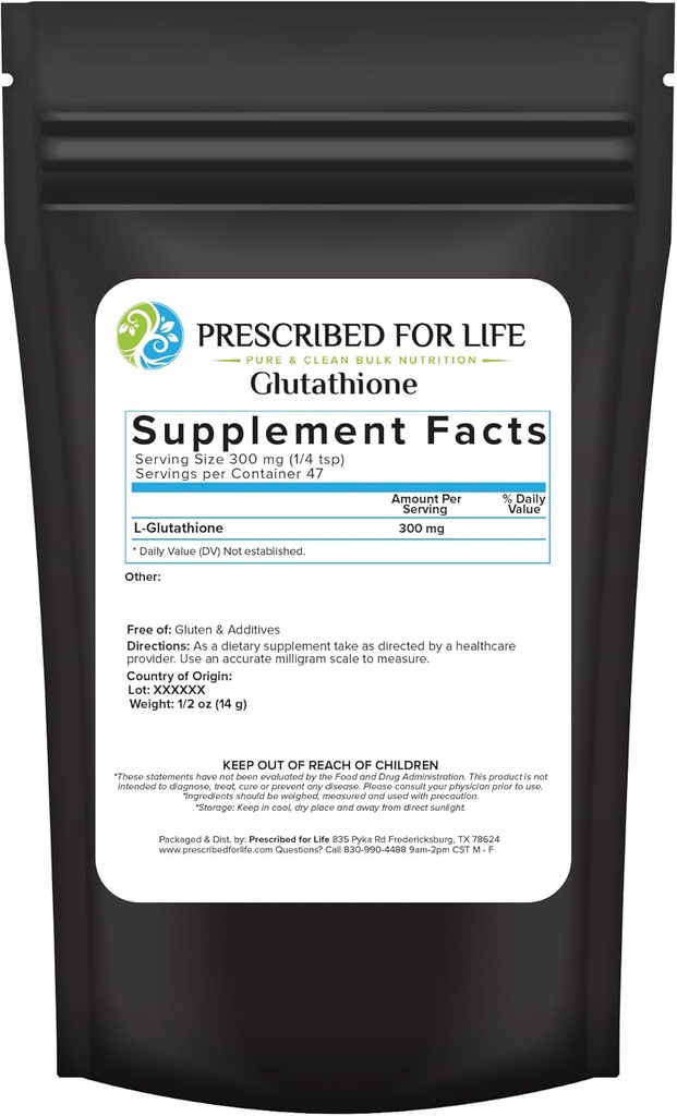 Life L Glutathione Toz için, Pure Reduced Glutathione, Tripte of Amino Asits Glycine, Glutamine ve Cysteine, Antioksis Supplement for Immune Support (0.5oz / 14g)