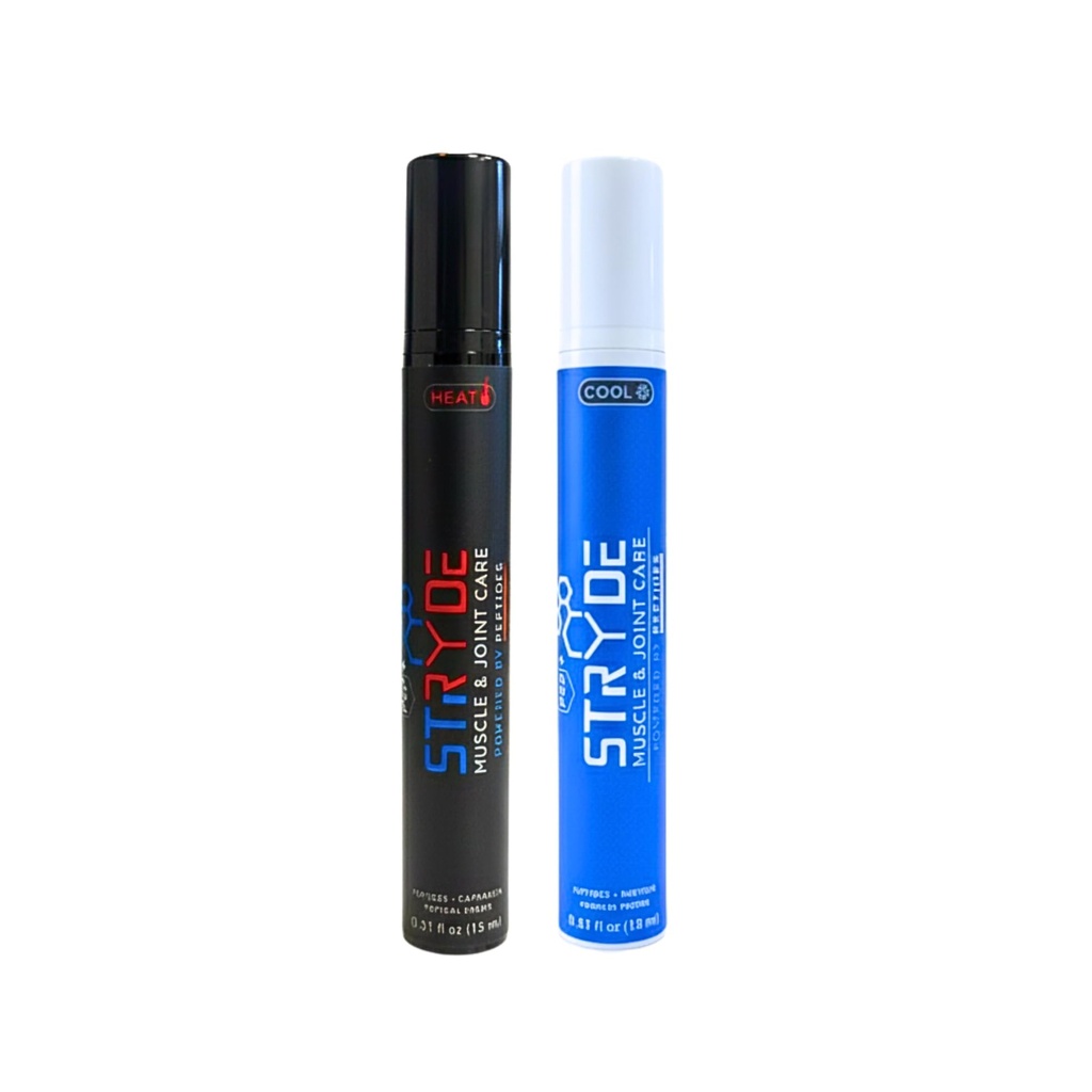 PEP+ STRYDE Peptide-Powered Muscle & Joint Care System – Dual-Action Activation & Recovery Creams with Capsaicin + Menthol, Fast-Absorbing, Non-Greasy, 0.51 fl oz (2-Pack, 45–60 Uses per Bottle)