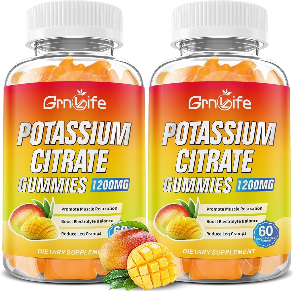 Potasyum Gummies, Yüksek Potasyum Supplement Gummies 1200 mg Destek Leg Cramps & Muscle Health, Piyal Gummies for Yetişkinler & Kids, Vegan, Mango Flavor 120 Count
