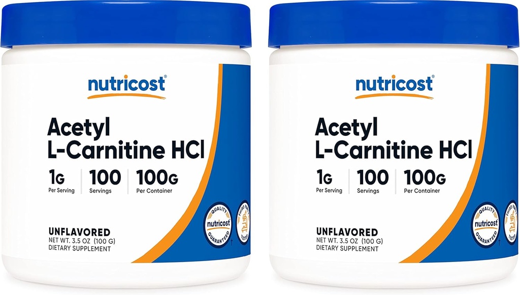 Nutricost Acetyl L-Carnitine (ALCAR) 100 GMS (2 Pack) - 100 Her biri - 1000 mg Oda - Saf Acetyl L-Carnitine Toz - GMO, Gluten Free