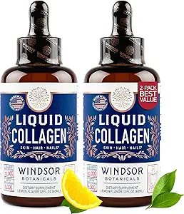 Ashwagandha ve L-Theanine ile sıvı Collagen - Yüksek Abhidrasyon 100.000 mcg Hydrolyzed Collagen Liquid Liquid Drops - Saç, Skin, Nails Health - Mood, Energy Levels Support - 2oz, 60 Hizmet.