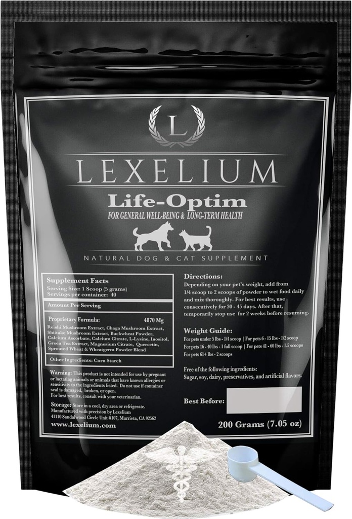 Life-Optim Terminal Illness Support Blend for Dogs and Cats | 100% Natural Supplement Toz | Yaşam Kalitesini genişletmek ve geliştirmek için Tasarlandı | 200 Toz Bag