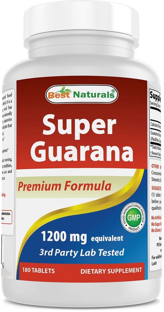Best Naturals Guarana 1200 mg 180 Tablets (180 Count (Pack of 3))