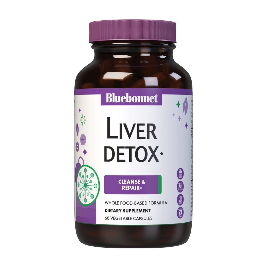 Bluebonnet Διατροφή ήπαρ Detox, Ηπατική Υγεία*, Αντιοξειδωτική Προστασία*, Χωρίς σόγια, Χωρίς γλουτένη, Kosher Πιστοποιημένο, Μη ΓΤΟ, Γαλακτοκομικά Χωρίς, 60 κάψουλες λαχανικών, 60 Σερβιέτες