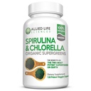 Müttefik Yaşam Spirulina ve Chlorella | Organik Klorophyll Vegan Protein Toz Yeşil Gıda | 120 Capsules