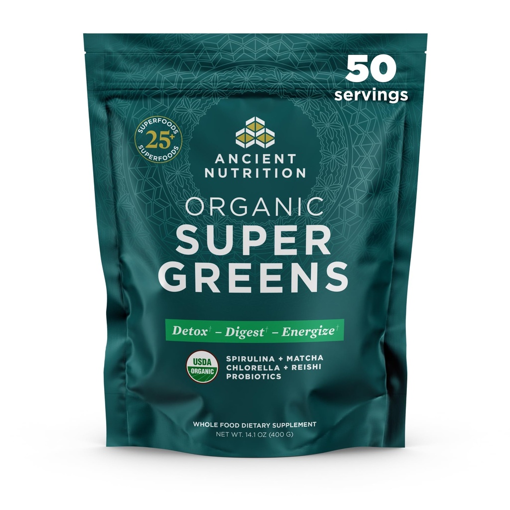 Eski Beslenme Super Greens Toz, Organik Superfood Toz, Spirulina, Chlorella, Matcha ve Digestive Enzymes, 50 Hizmet, 14.1 oz