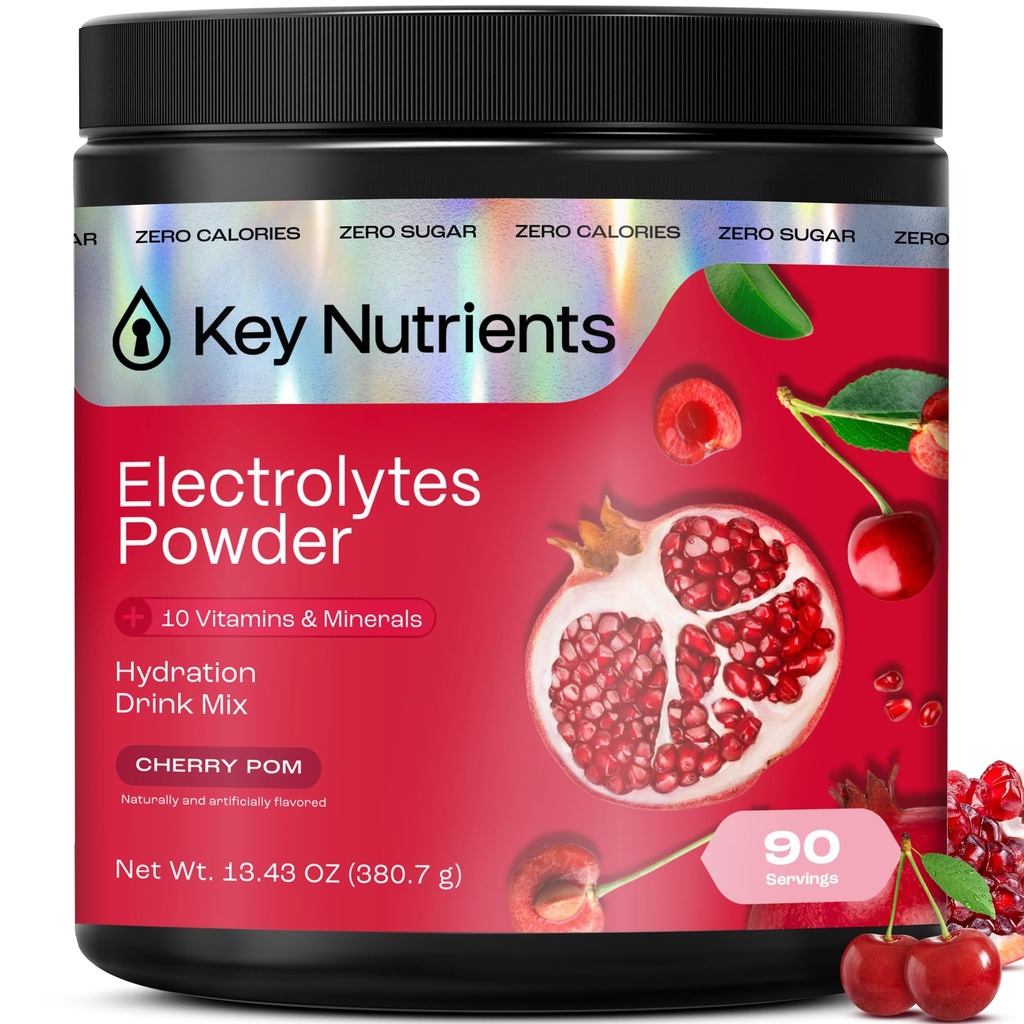 KEY NUTRIENTS Multivitamin Electrolytes Toz No Sugar - Sweet Cherry Pom Electrolyte Toz - Endurance & Energy Supplement - Hydration Toz - No Calories - 90 Hizmet - ABD'de Gerçekleştirilmiş