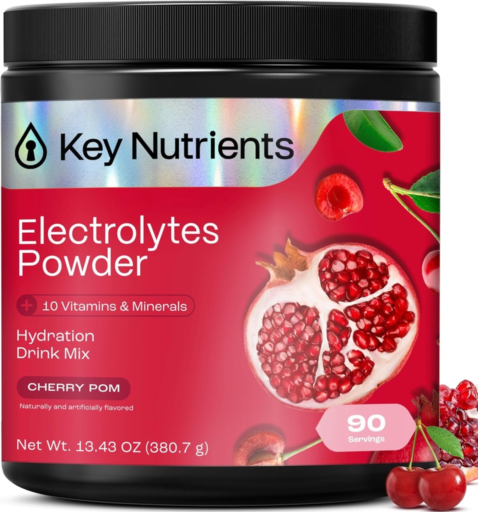 KEY NUTRIENTS Multivitamin Electrolytes Toz No Sugar - Sweet Cherry Pom Electrolyte Toz - Endurance & Energy Supplement - Hydration Toz - No Calories - 90 Hizmet - ABD'de Gerçekleştirilmiş