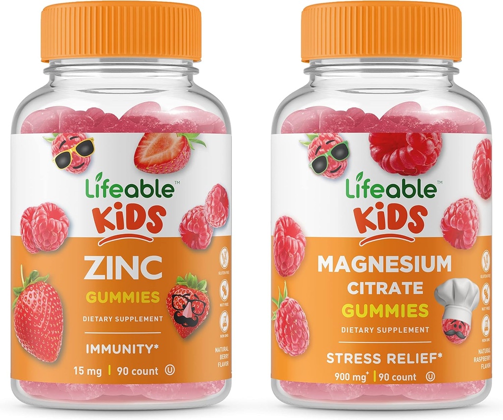 Lifeable Magnezyum Kids + çinko Kids, Gummies Sche - Great Tasting, Vitamin Supplement, Gluten Free, GMO Free, Chewable Gummy Gummy