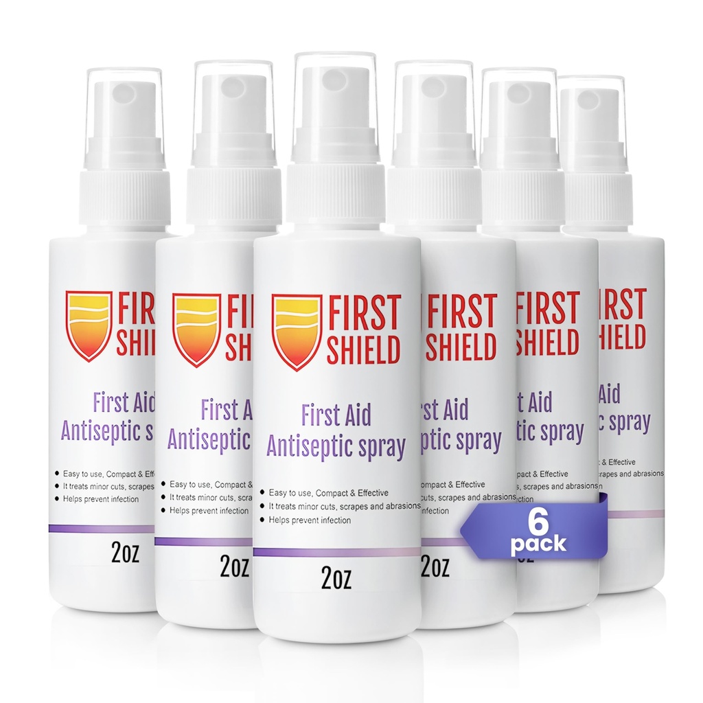 First Aid Antiseptic Spray – Wound Care Cleanser with Benzalkonium Chloride for Minor Cuts, Scrapes and Burns – Gentle Skin Cleanser – 2 oz Bottles, 6-Pack