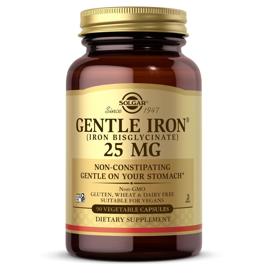 Solgar Gentle Iron 25mg, 90 Sebze Kapsülleri - Enerji, Normal Kırmızı Kan Hücre Üretimi - Stomach'ta - Non-GMO, Vegan, Gluten Free, Dairy Free, Kosher - 90 Hizmet