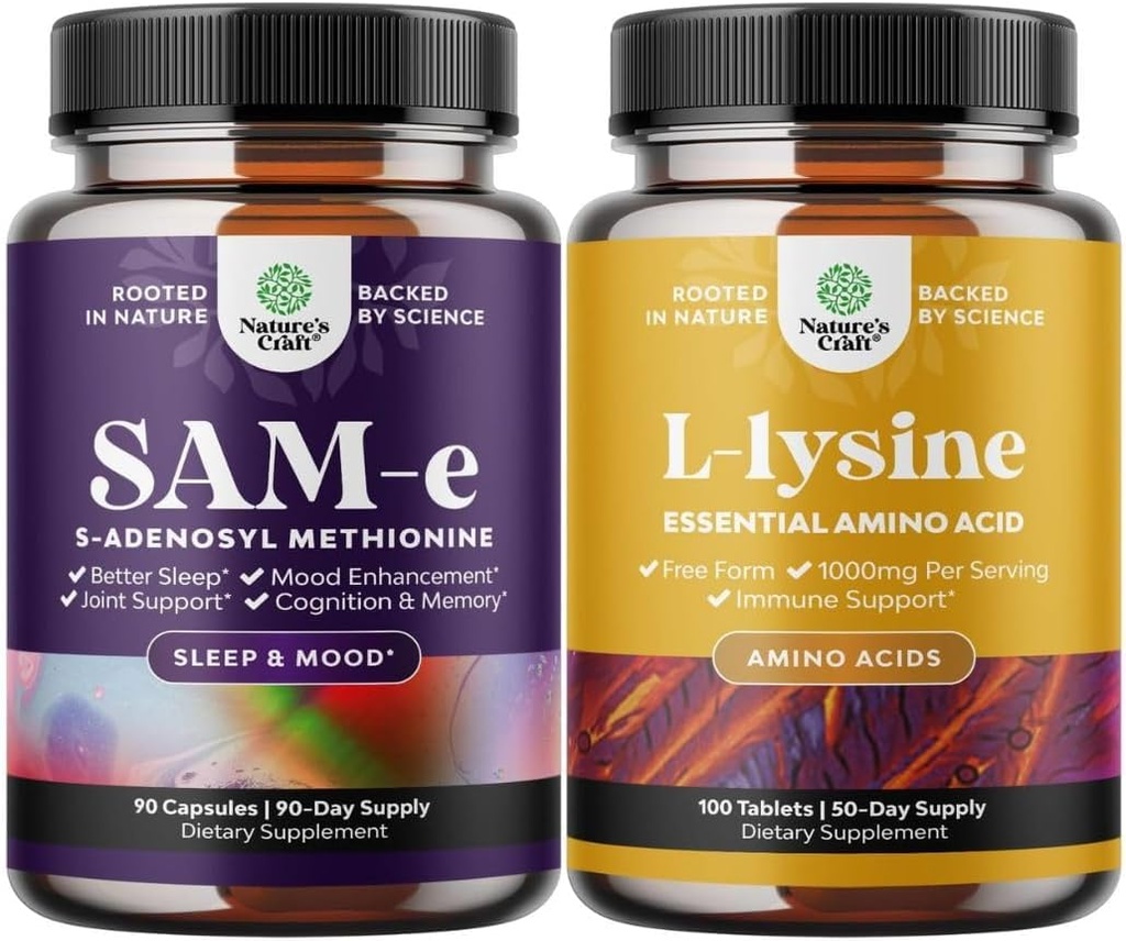 Pure SAM E Supplement 150 mg - Nootropic Same 150mg Per Memory & Brain Support ve Lsine 1000 mg Ücretsiz Form - Eye Health Lip Care Collagen Synthesis