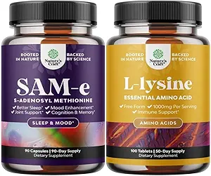 Pure SAM E Supplement 150 mg - Nootropic Same 150mg Per Memory & Brain Support ve Lsine 1000 mg Ücretsiz Form - Eye Health Lip Care Collagen Synthesis
