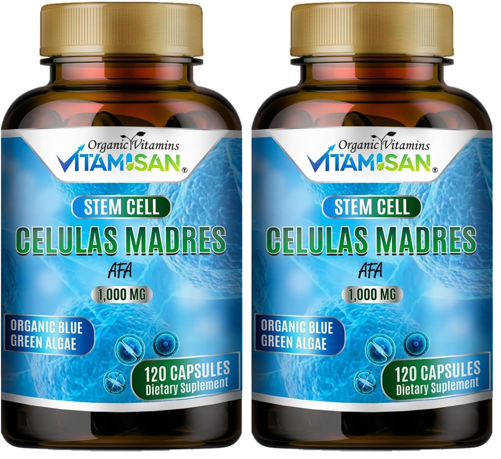 Celulas Madres AFA Stem Natural Cell 120 Capsules 1000 mg Blue Green Algae Non GMO Gluten Free Aphanizomenon Flos-aquae celula Madre suplement (Pack of 2)