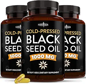 NEW AGE Black Seed Oil Softgel Κάψουλες - Premium κρύο-Pressed Nigella Sativa Παραγωγή καθαρού μαύρου Cumin Seed Oil - Μη ΓΤΟ & χορτοφάγων 90 Count (Pack of 3)