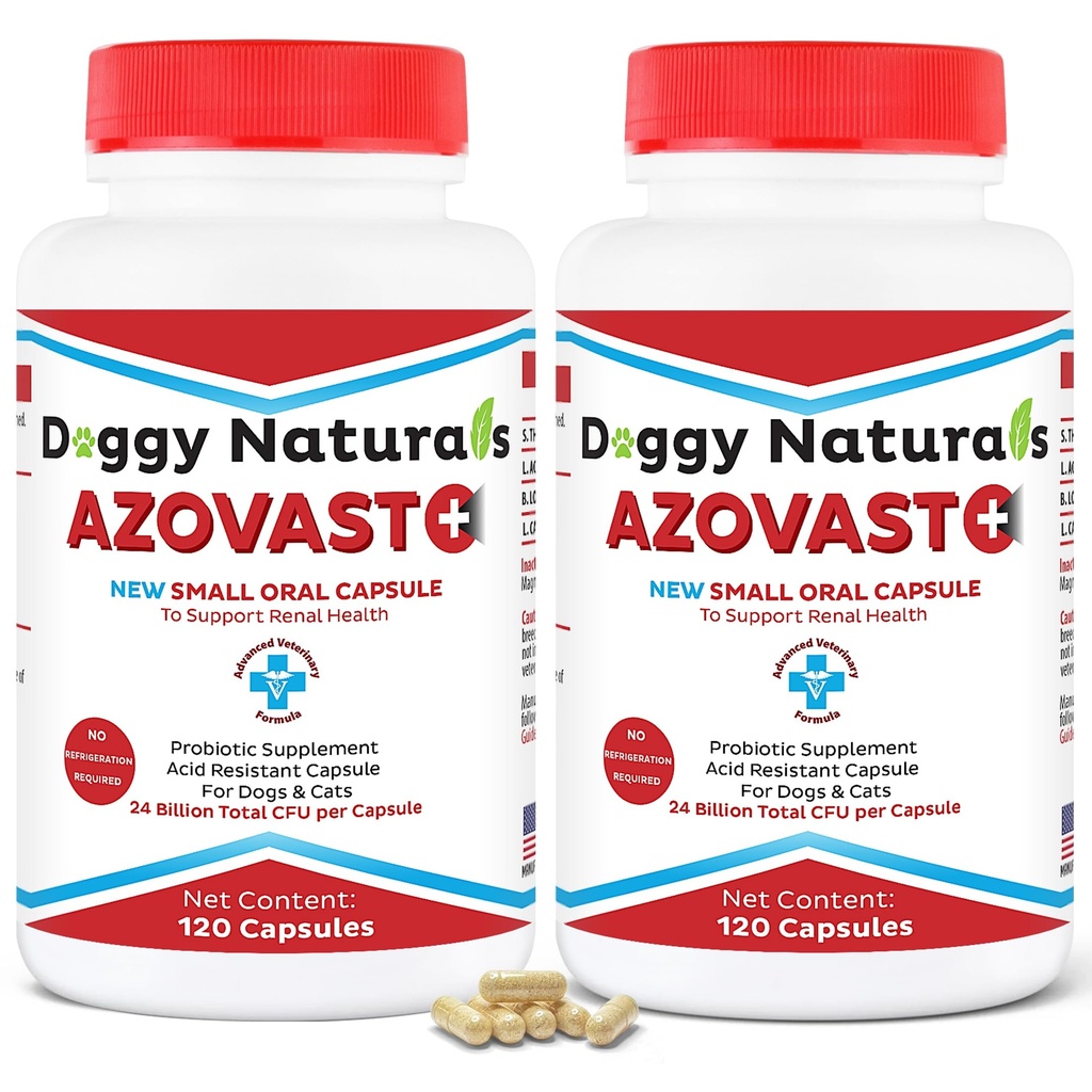 Azovast Plus Kidney Health Supplement for Dogs & Cats -24 Billion CFU- NO Refrigeration Required - Help Support Kidney Function & Manage Renal Toxins - Renal Care Supplement Capsule(U.S.A) (240 Caps)