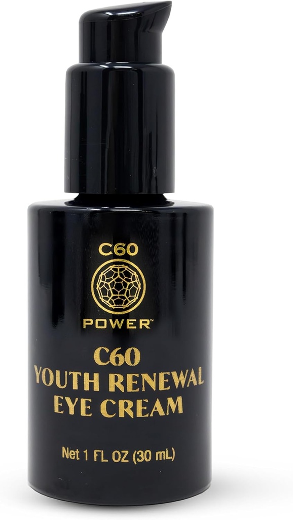 C60 Power Youth Renewal Eye Cream - Wrinkles & Puffiness için Eye Cream, Anti Aging Skin Care for Women & Men, 99.99% Pure Sublimated C60, Copper Peptides, & High-Kalite Malzemeler - 1 fl oz