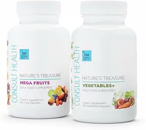 Sağlık Doğası Hazinesi, 60 Mega Meyve ve 60 Veggie Capsules,% 100 Tüm Doğal Yeşil ve Kırmızı Superfood Planta Dayalı Beslenme, Enerji Seviyeleri, Büyü ve ABD'de Made - (2Pack)