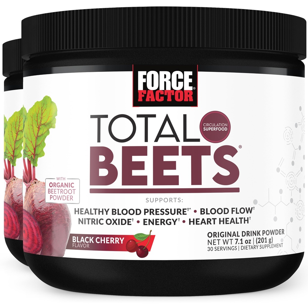 FORCE FACTOR Total Beets Superfood Beet Root Toz 2Pack, Nitrates to Support Circulation, Blood Flow, Nitrik Oksit, Enerji, Endurance, Stamina, Cardiovascular Heart Health Supplement, 60 Servisler