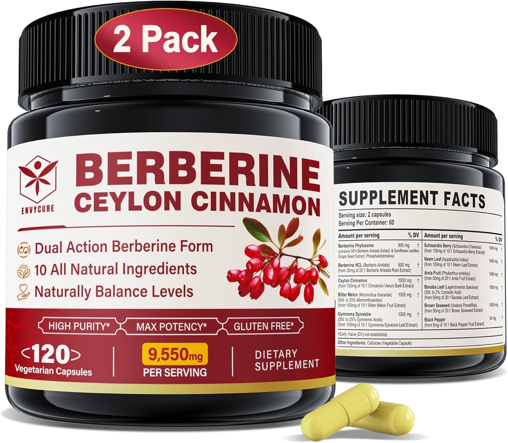 Berberine Supplement 1500 mg with Ceylon Cinnamon, Bitter Melon, Banana Leaf & Botanical Extract for Immune Support & Body Management, 10in-1 Formula with Berberine HCL, Non-GMO, 240 Veggie Capsules